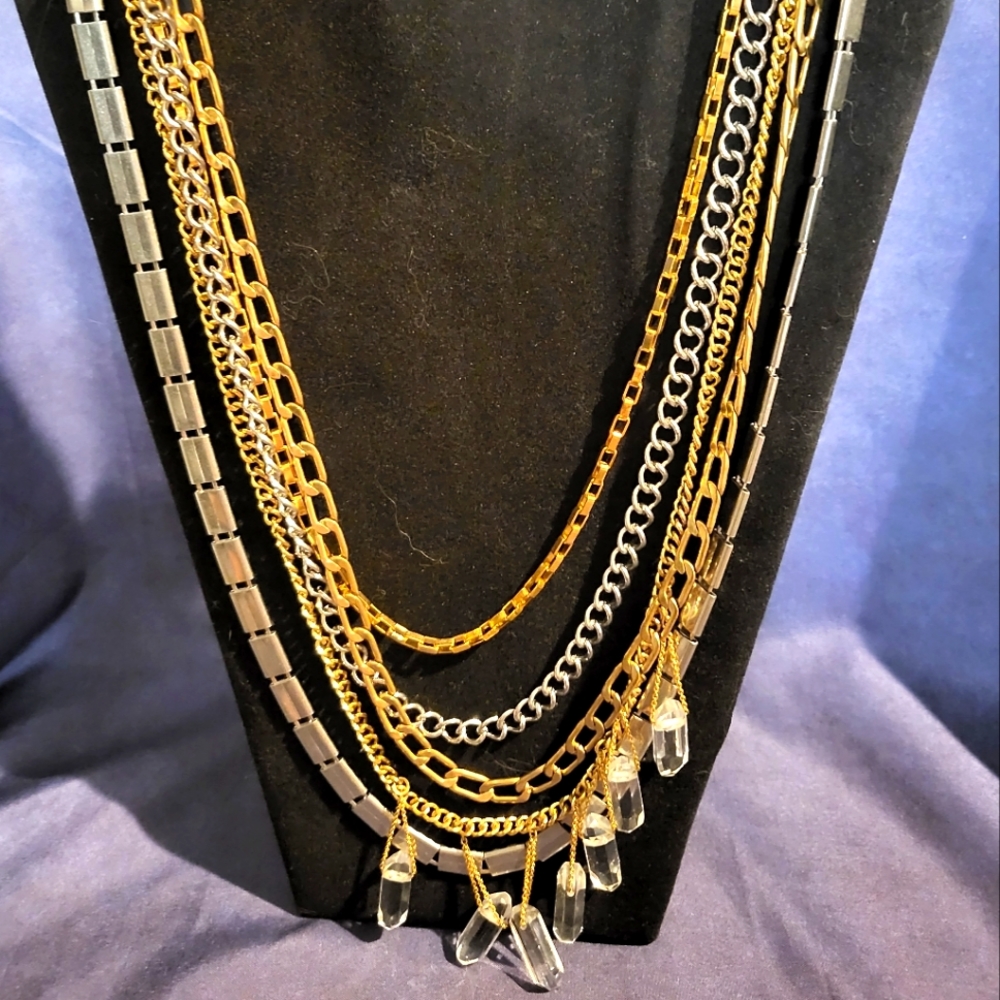 BANANA REPUBLIC Multi Chain Necklace Gold and Silver Tones with Beads